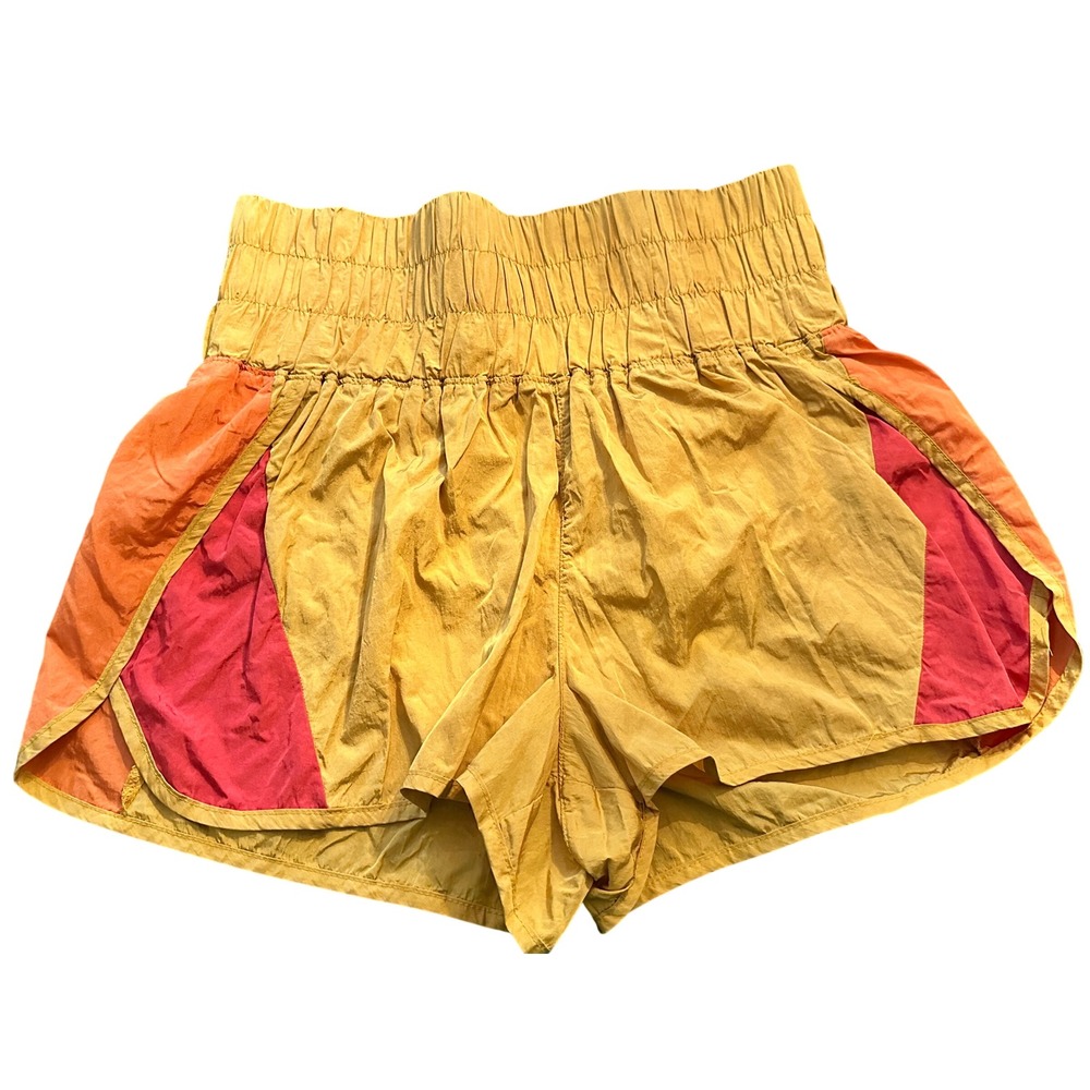 Free People Movement The Way Home Colorblock Shorts Mustard Yellow Orange Pink L